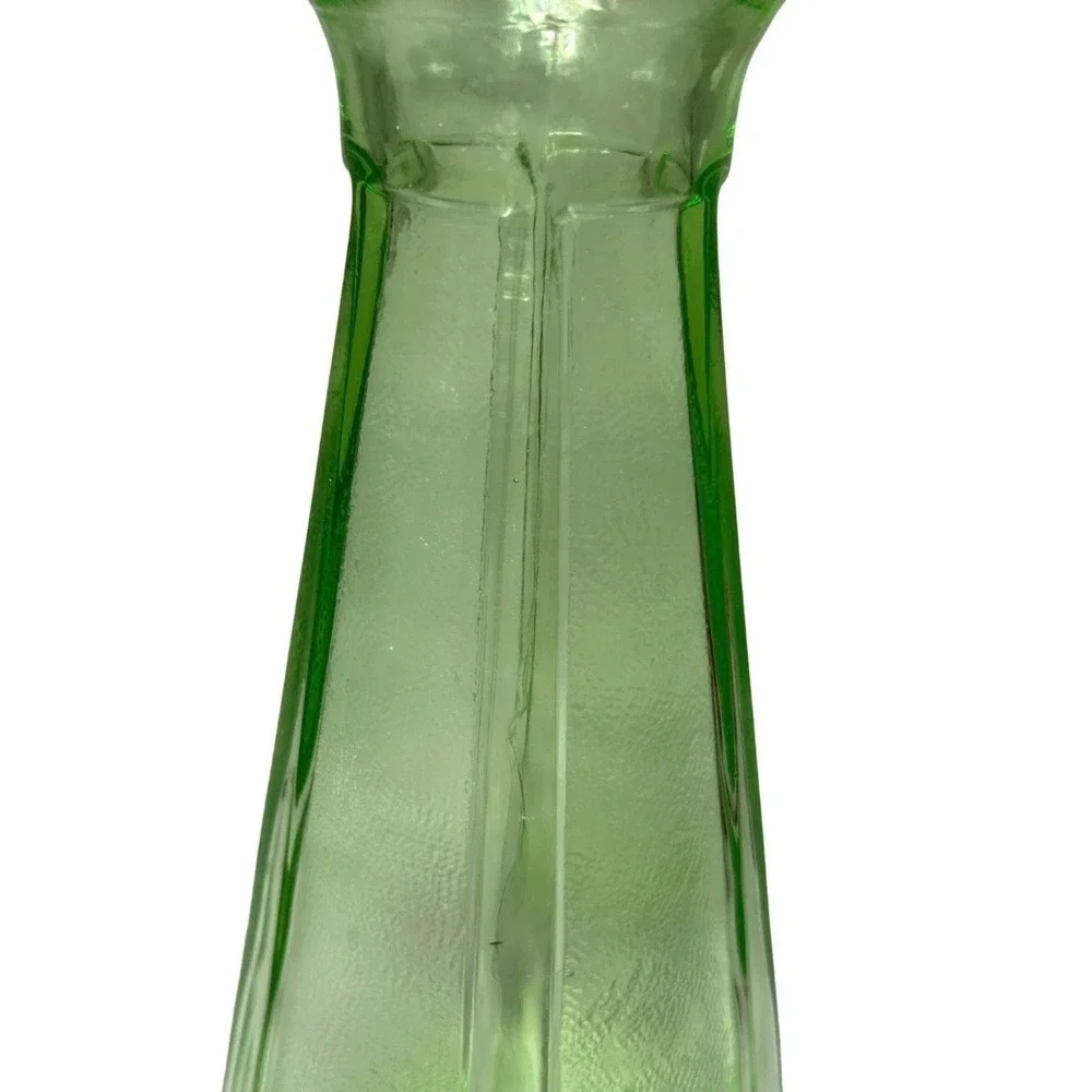 Vintage Green Ribbed Uranium Glass Vase Textured Stippled Art Deco Style Decor